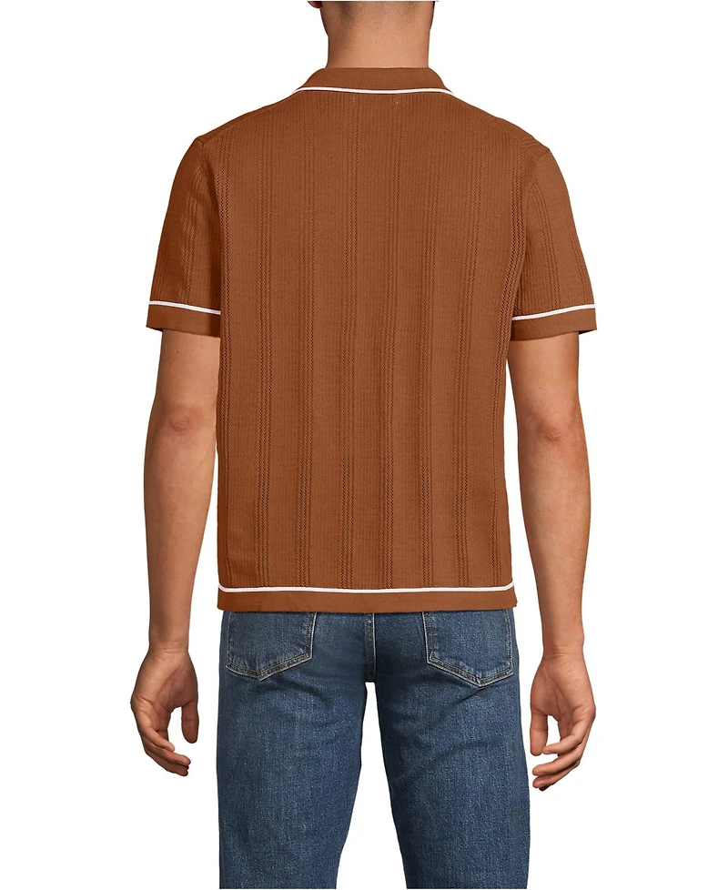 Lands' End Men's Short Sleeve Textured Tipped Sweater Polo