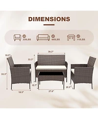 gaomon 4 Piece Wicker Rattan Patio Conversation Set with 2 Chairs, Loveseat & Coffee Table for Front Porch, Balcony, Bistro Use