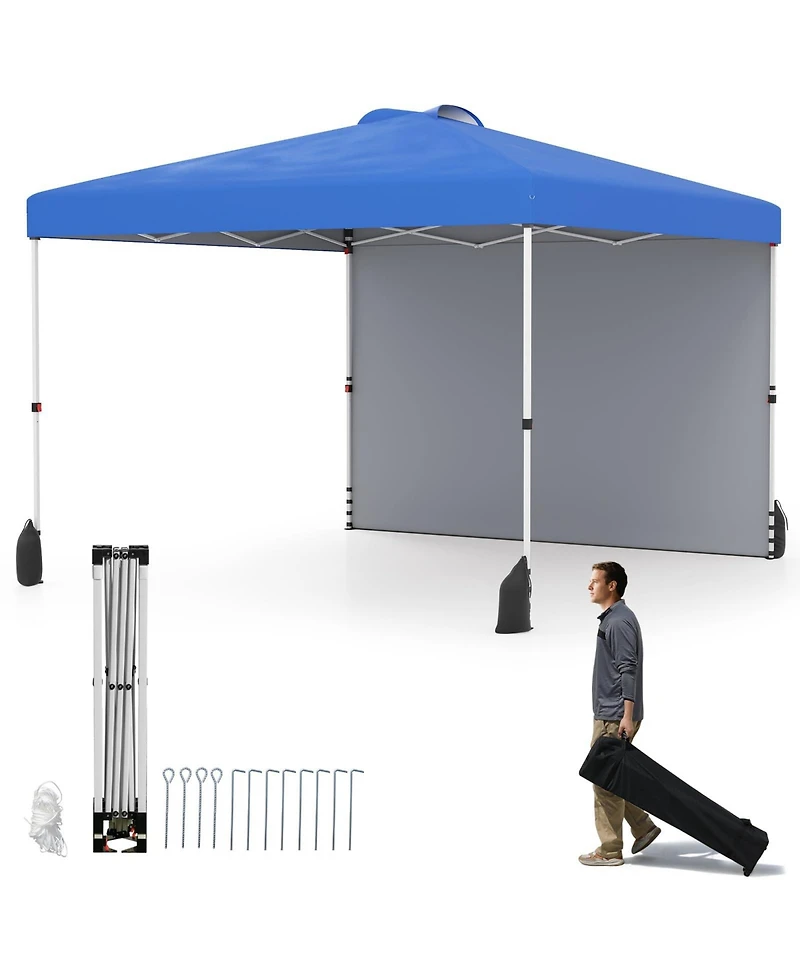 10 X 10 Ft Pop up Canopy Tent with 1 Sidewall and Wheeled Bag