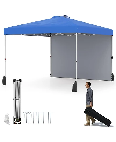 10 X 10 Ft Pop up Canopy Tent with 1 Sidewall and Wheeled Bag