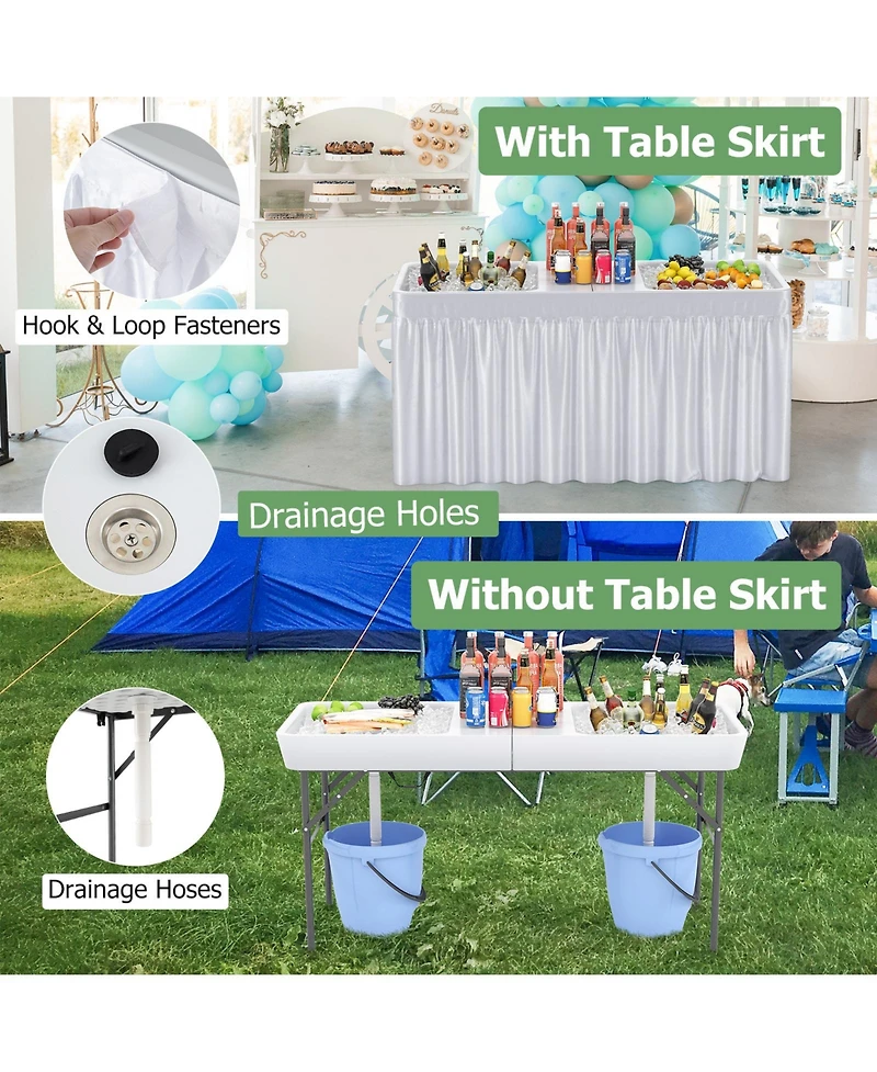 5 Feet Folding Ice Cooler Table with Double Sinks for Camping, Party, Picnic, Wedding