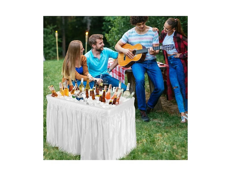 4 Feet Plastic Party Ice Folding Table with Matching Skirt and Ice Bucket