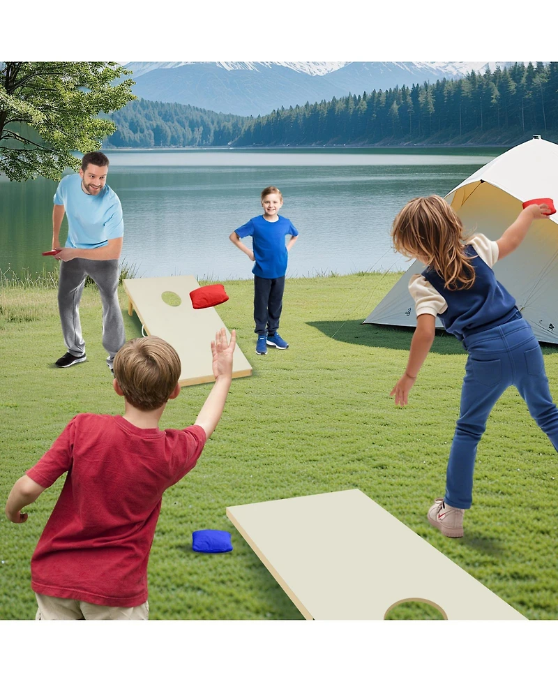 Akiudex Solid Wood Cornhole Board Set Portable Includes 8 Bean Bags