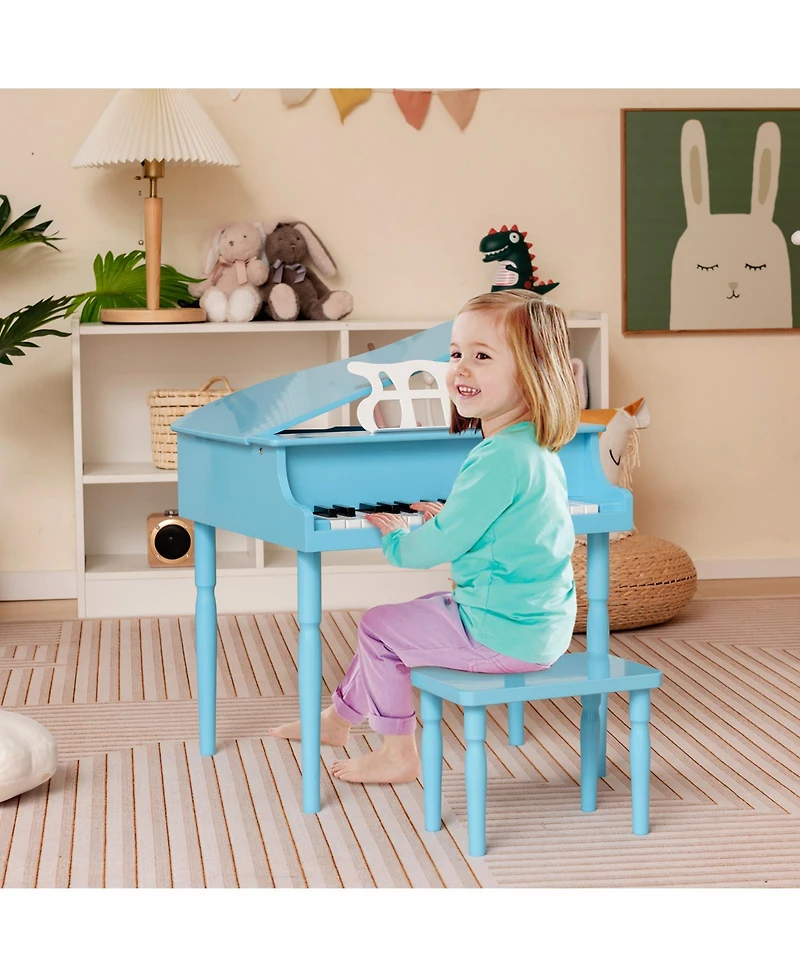 Akiudex 30-Key Wood Toy Kids Grand Piano with Bench and Music Rack