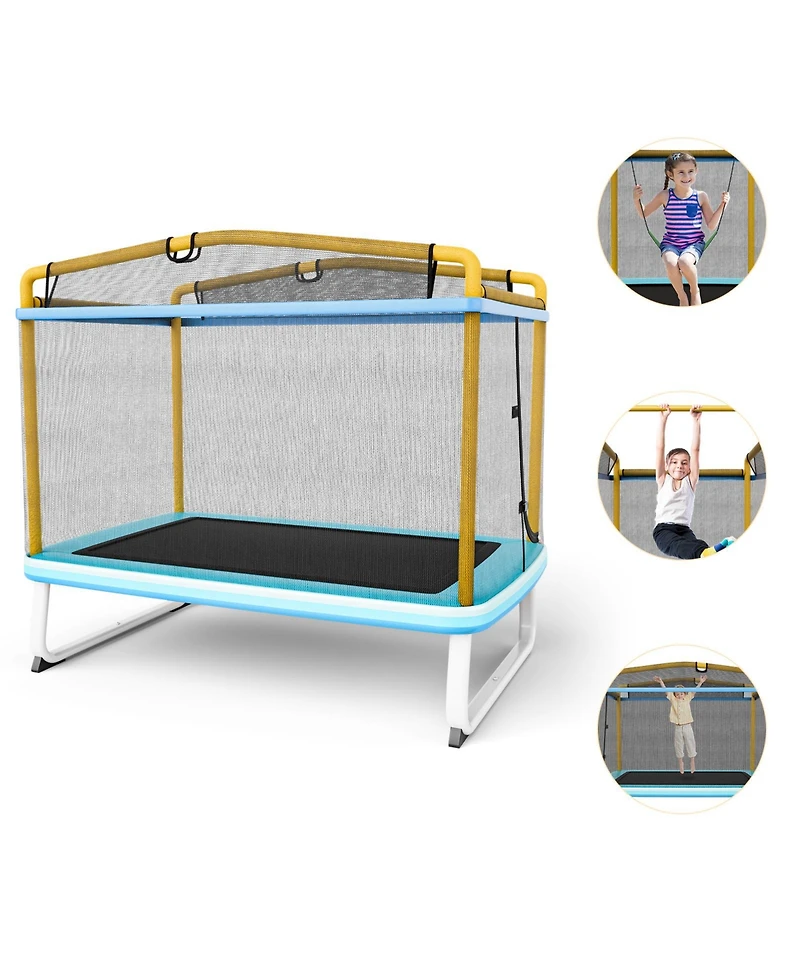 6 Feet Rectangle Trampoline with Swing Horizontal Bar and Safety Net