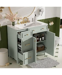 Casainc 36" Bathroom Vanity with Ceramic Sink, Double-Layer Drawers, Soft-Close Doors and Adjustable Shelves