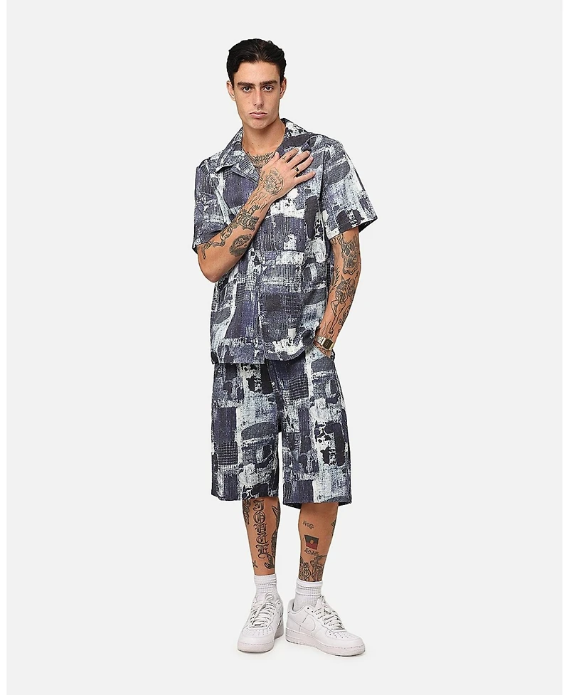 Xxiii Men's Printed Denim Patch Button Up Shirt