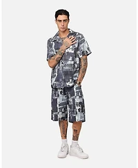 Xxiii Men's Printed Denim Patch Button Up Shirt