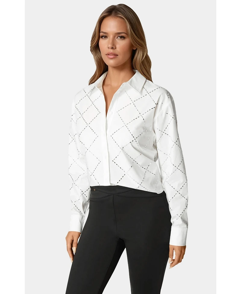 Bebe Rhinestone Long Sleeve Blouse