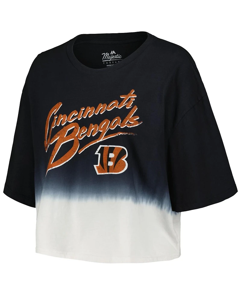 Majestic Women's Joe Burrow Black/White Cincinnati Bengals Dip-Dye Player Name Number Crop Top