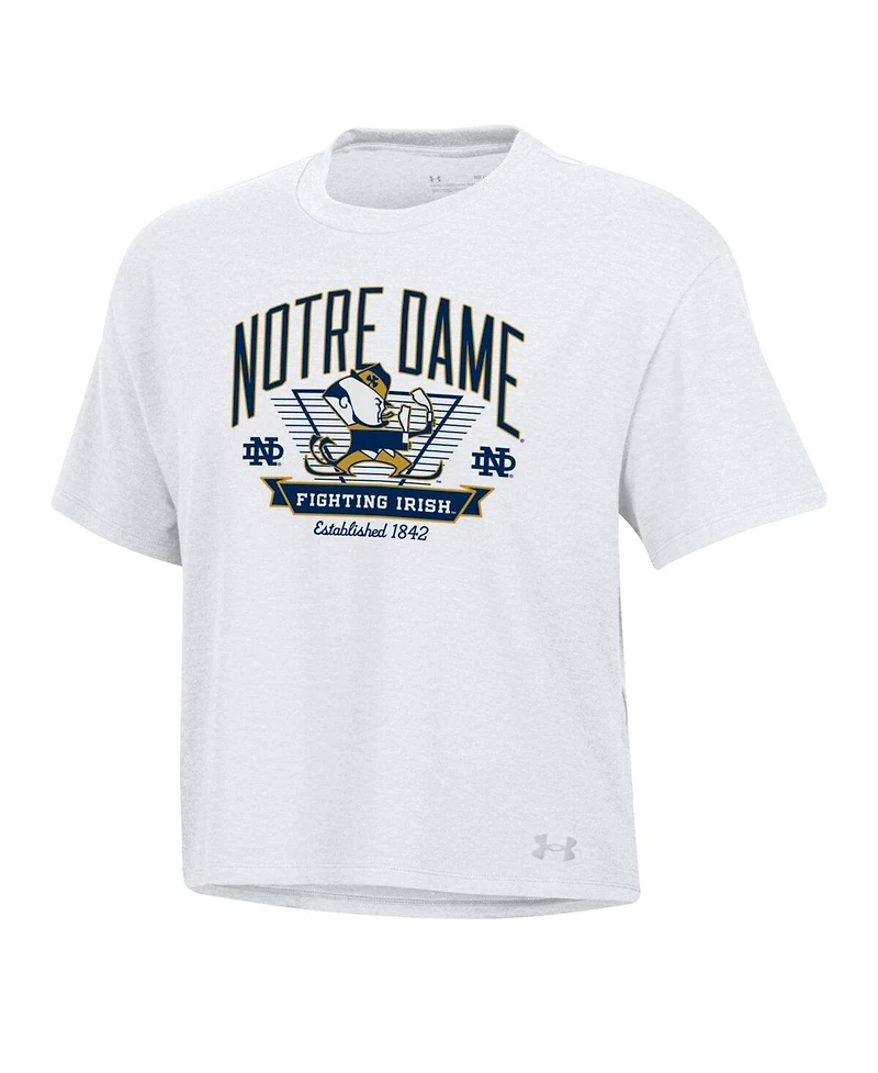 Under Armour Women's White Notre Dame Fighting Irish Essentials Icon Ultra-Soft Boxy Cropped T-Shirt