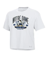 Under Armour Women's White Notre Dame Fighting Irish Essentials Icon Ultra-Soft Boxy Cropped T-Shirt