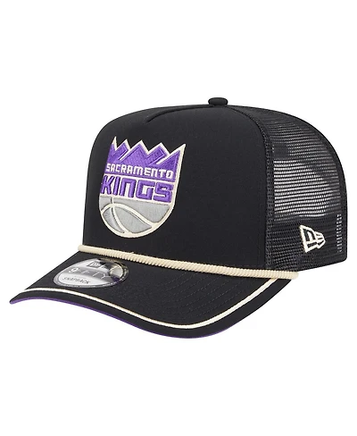 New Era Men's Black Sacramento Kings Vintage Team Rope A-Frame 9FIFTY Snapback Hat