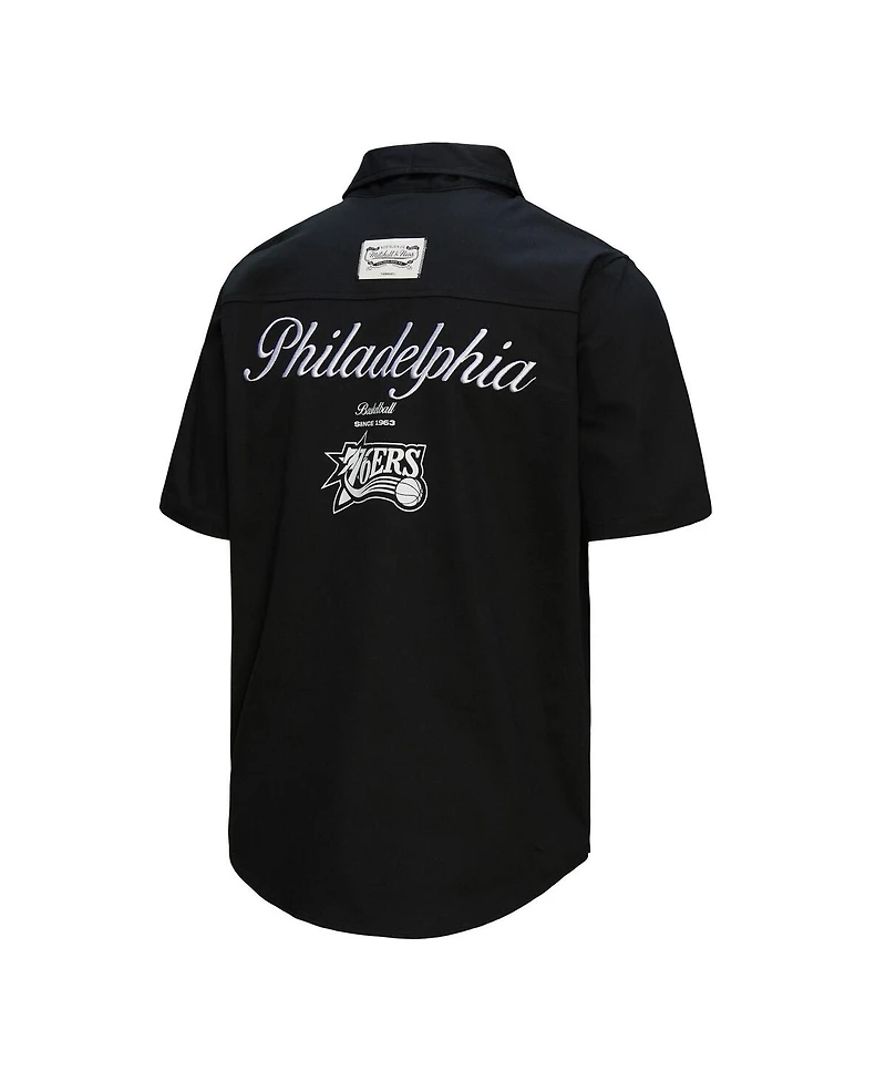 Mitchell & Ness Men's Black Philadelphia 76ers Hardwood Classics Camp Shirt