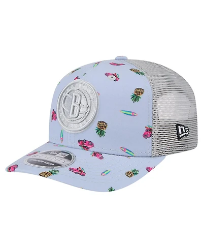 New Era Men's Light Blue/Gray Brooklyn Nets Adventure Aloha Pattern 9SEVENTY Stretch-Snap Hat