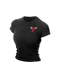 New Era Women's Black Chicago Bulls Leisure Collection Baby Doll Cropped T-Shirt