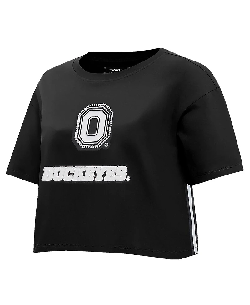 Pro Standard Women's Black Ohio State Buckeyes Rhinestone Boxy Cropped T-Shirt