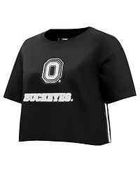 Pro Standard Women's Black Ohio State Buckeyes Rhinestone Boxy Cropped T-Shirt