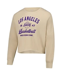 Sportiqe Men's and Women's Cream Los Angeles Lakers High Country Collection Cullen Waffle Knit Long Sleeve T-Shirt
