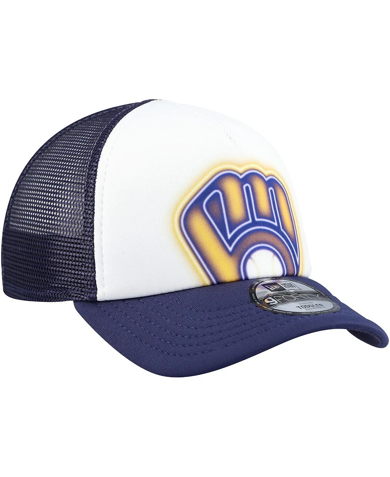 New Era Toddler White/Navy Milwaukee Brewers Painted A-Frame 9FORTY Trucker Adjustable Hat