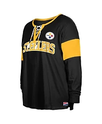 New Era Women's Black Pittsburgh Steelers Plus Lace-Up Notch Neck Long Sleeve T-Shirt