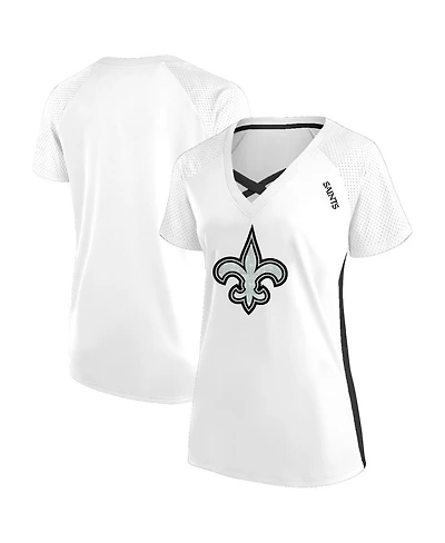 Fanatics Women's White New Orleans Saints Plus Glitter Lace-Up V- Neck T-Shirt