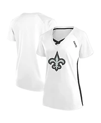 Fanatics Women's White New Orleans Saints Plus Glitter Lace-Up V- Neck T-Shirt