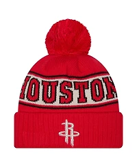 New Era Men's Red Houston Rockets Throwback Retro Cuffed with Pom Knit Hat