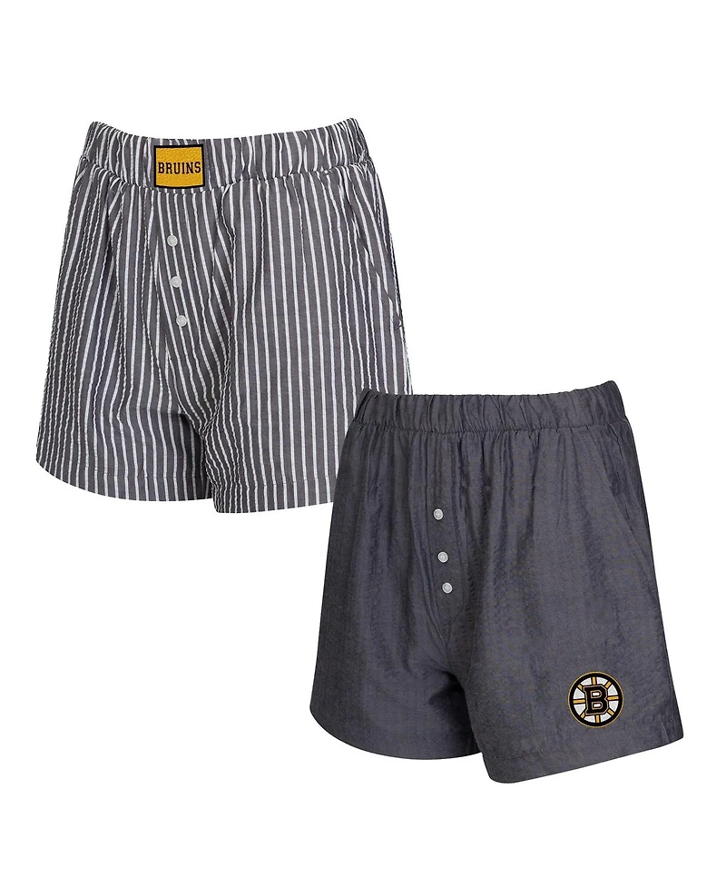 Concepts Sport Women's 2-Pack Charcoal Boston Bruins Boxer Shorts Set