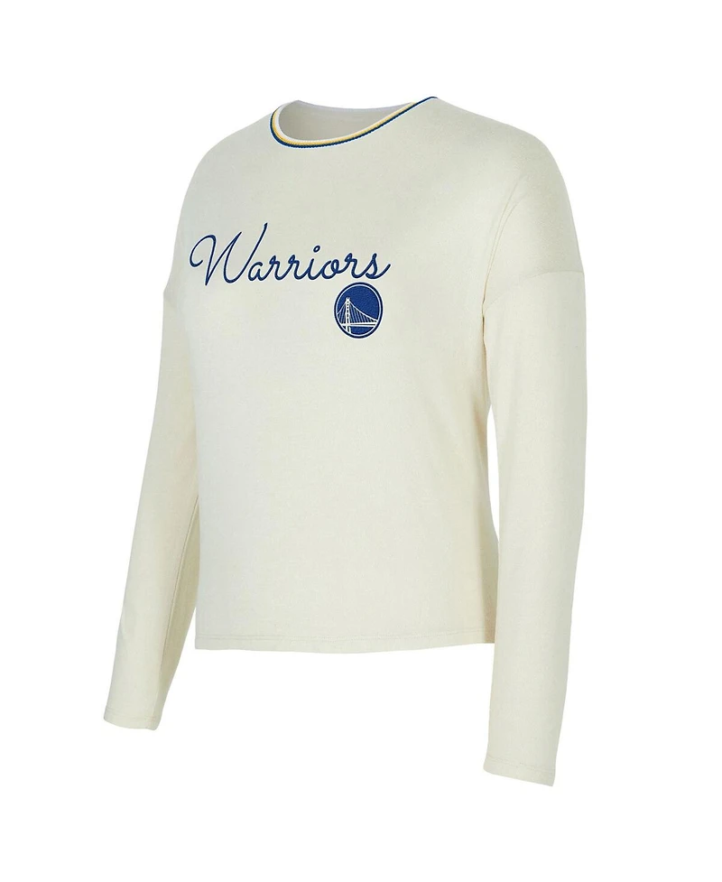 Concepts Sport Women's 2-Piece Cream Golden State Warriors Kaki Hacci Knit Long Sleeve Top and Shorts Set