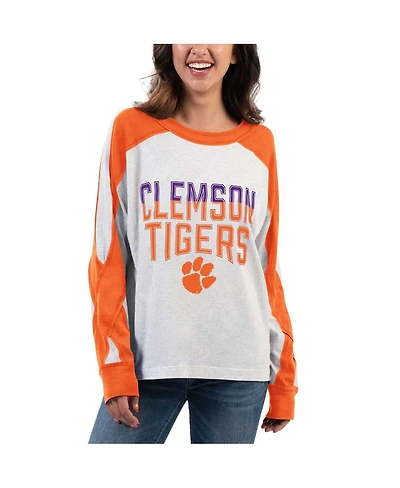 G-iii 4Her by Carl Banks Women's Ash/Orange Clemson Tigers Smash Oversized Long Sleeve T-Shirt
