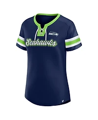 Fanatics Women's College Navy Seattle Seahawks True Catch Iconic Rhinestone Bling Athena Lace-Up T-Shirt