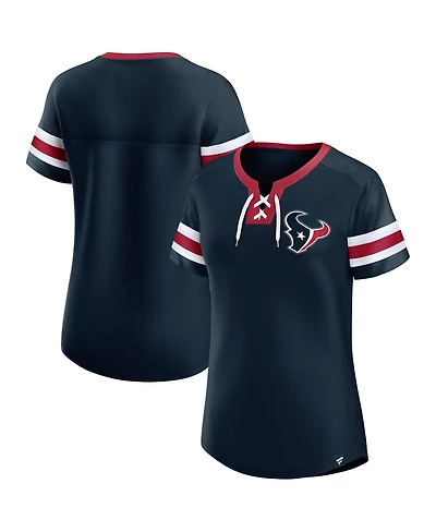 Fanatics Women's True Navy Houston Texans Lace-Up Bling T-Shirt