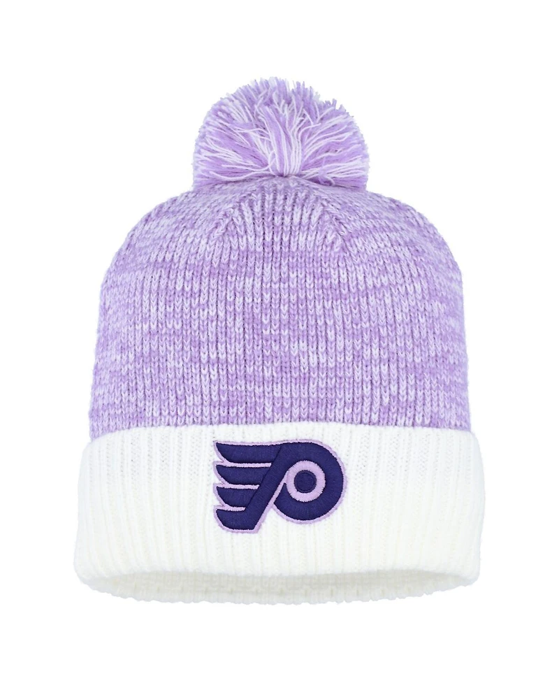 Fanatics Men's Lavender/White Philadelphia Flyers Hockey Fights Cancer Cuffed Knit Pom with Hat