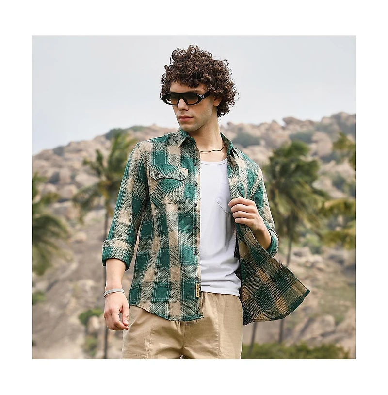 Campus Sutra Men's Buffalo Check Utility Shirt