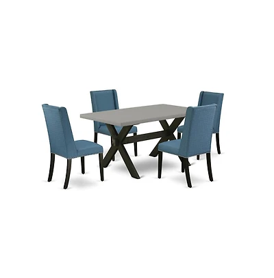 East West Furniture 5-Pc Dining Set Included 4 Dining chairs Upholstered Nails Head Seat and Stylish Chair Back and Rectangular Dining room Table with
