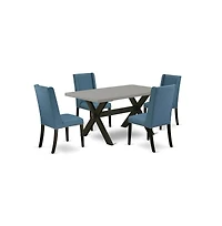 East West Furniture 5-Pc Dining Set Included 4 Dining chairs Upholstered Nails Head Seat and Stylish Chair Back and Rectangular Dining room Table with