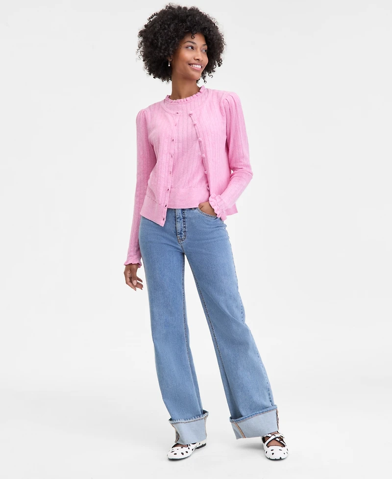 On 34th Women's Puff-Shoulder Pointelle-Knit Cardigan, Macy's Exclusive