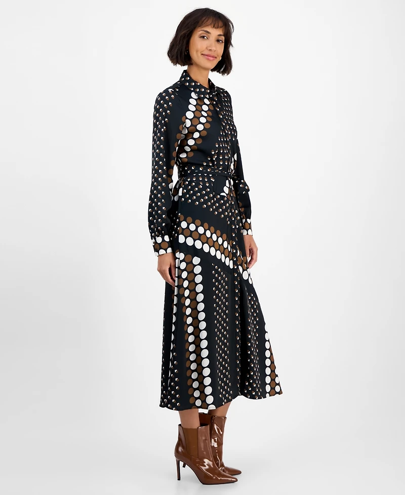 T Tahari Women's Collared Tie-Waist Shirtdress