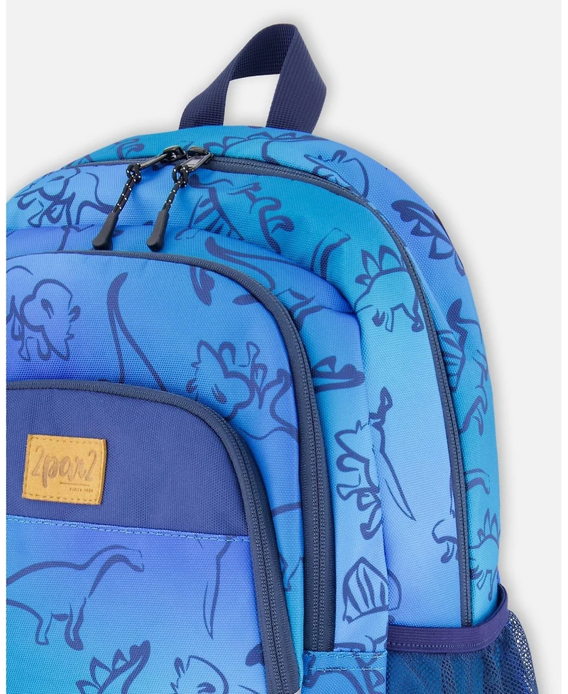 Deux par Deux Boy Little Kids Backpack Blue Gradient Dinosaur Print - Toddler|Child