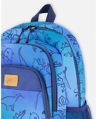 Deux par Deux Boy Little Kids Backpack Blue Gradient Dinosaur Print - Toddler|Child