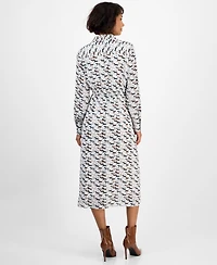 T Tahari Women's Horse-Print Button-Front Long-Sleeve Dress