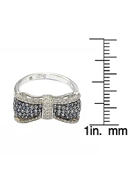 Suzy Levian Sterling Silver Sapphire & Created White Pave Puff Bow Band Ring
