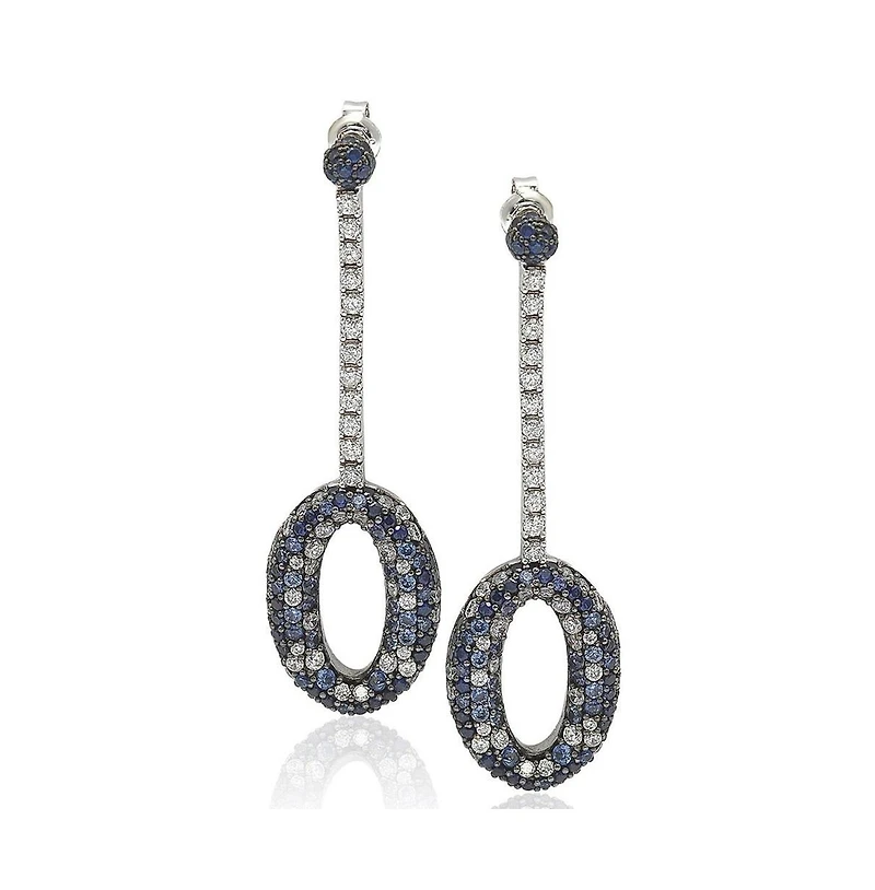 Suzy Levian New York Sterling Silver Sapphire & Created White Oval Circle Drop Dangle Earrings