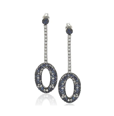 Suzy Levian New York Sterling Silver Sapphire & Created White Oval Circle Drop Dangle Earrings