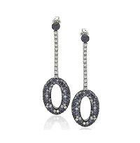 Suzy Levian New York Sterling Silver Sapphire & Created White Oval Circle Drop Dangle Earrings