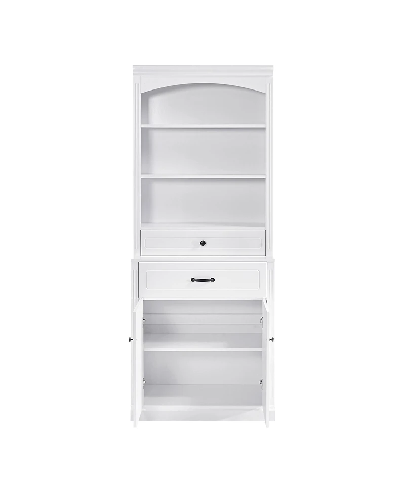 Casainc White Bathroom Storage Cabinet with Two Doors, Drawers, Adjustable Shelf & Open Shelves