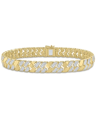 Men's Diamond Pave Cluster Square Link Bracelet (2 ct. t.w.) in 14k Gold-Plated Sterling Silver