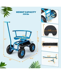 Costway Rolling Garden Cart Outdoor Gardening Workseat withAdjustable Height &Tool Storage