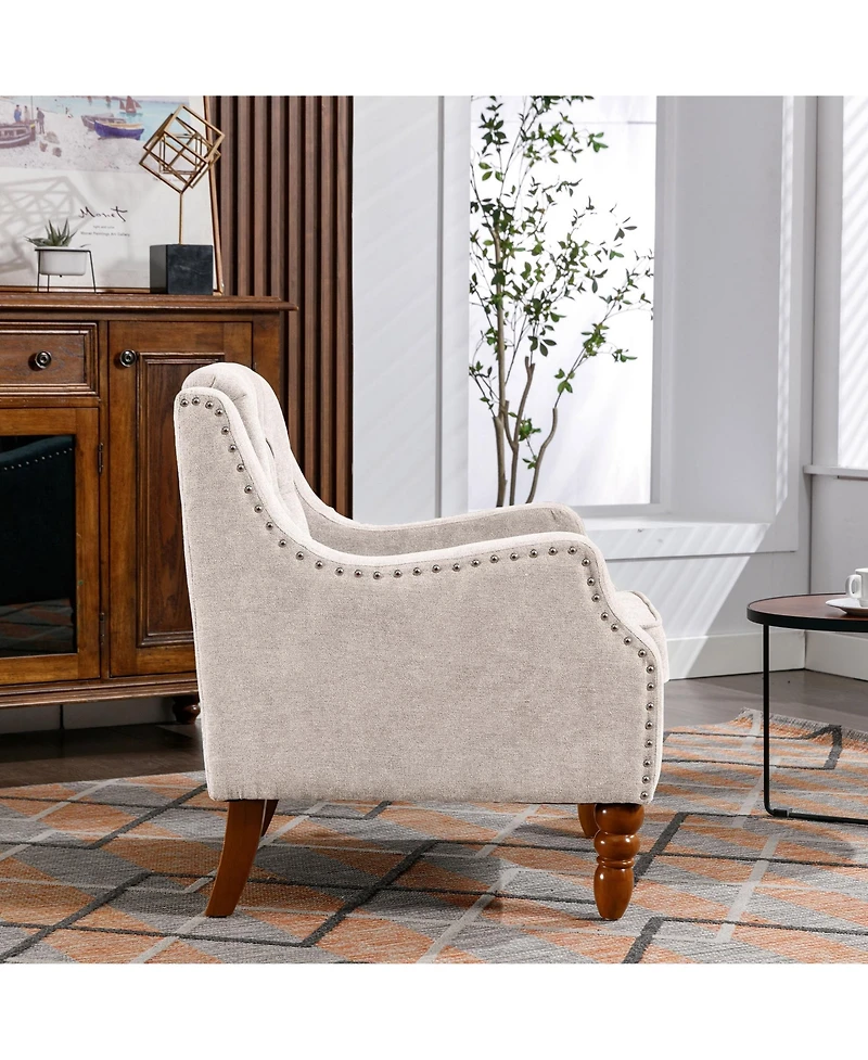 Casainc Footrest Chair Set with Vintage Brass Studs, Button Tufted Upholstered Armchair
